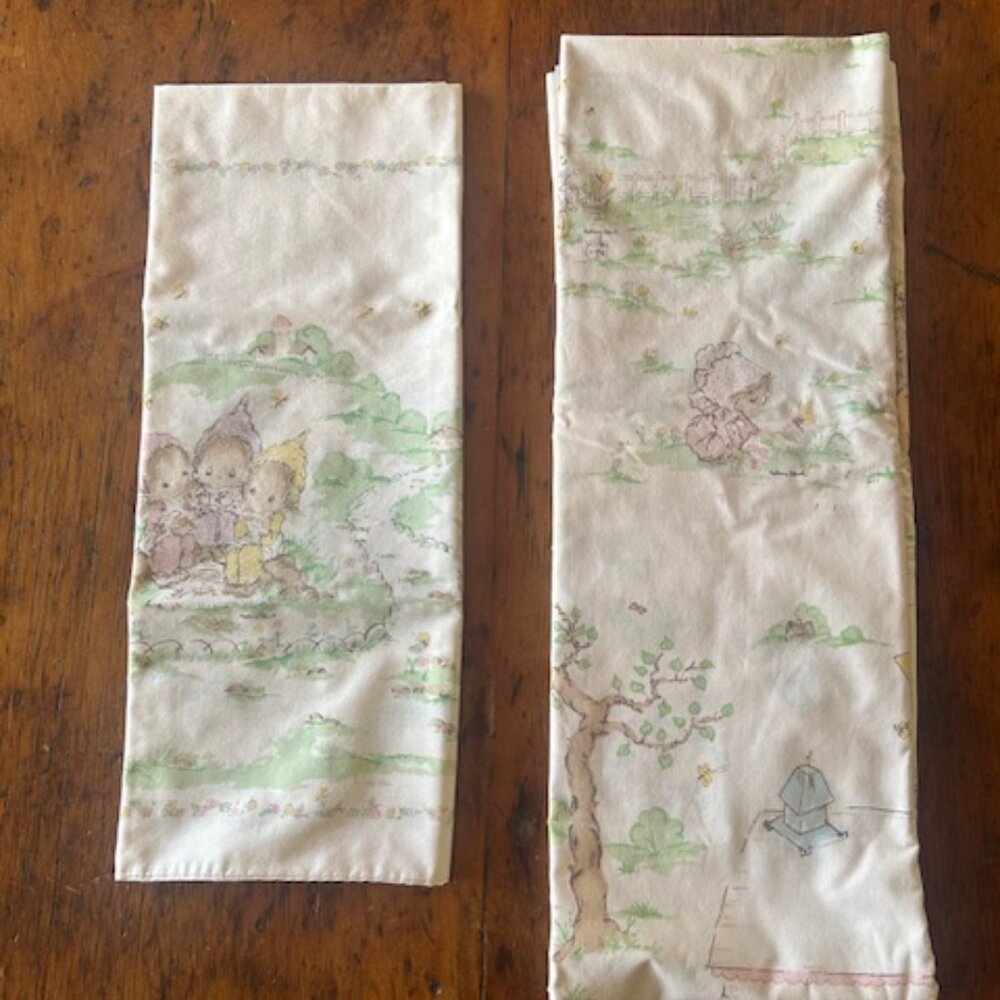Vintage 70s Betsey Clark Precious Moments Twin Top Sheet & 1 Pillow Case